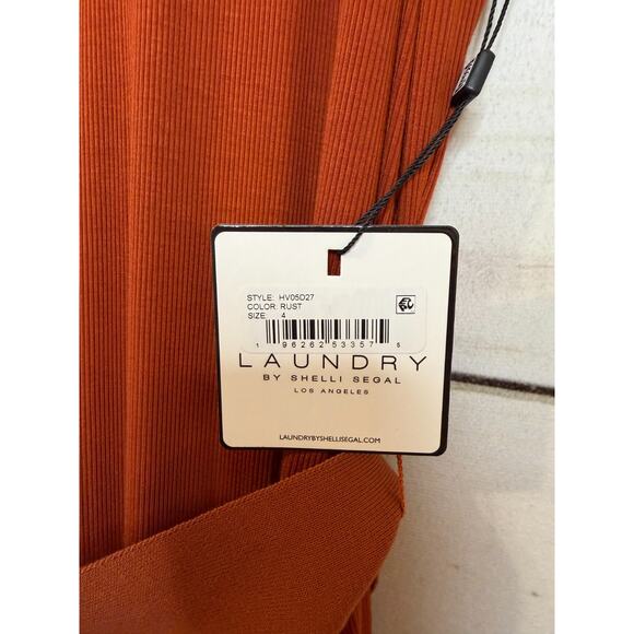Laundry by Shelli Segal Dress Sleeveless Collar Rust Belt Ribbed Knit Chic 4 - Picture 4 of 6